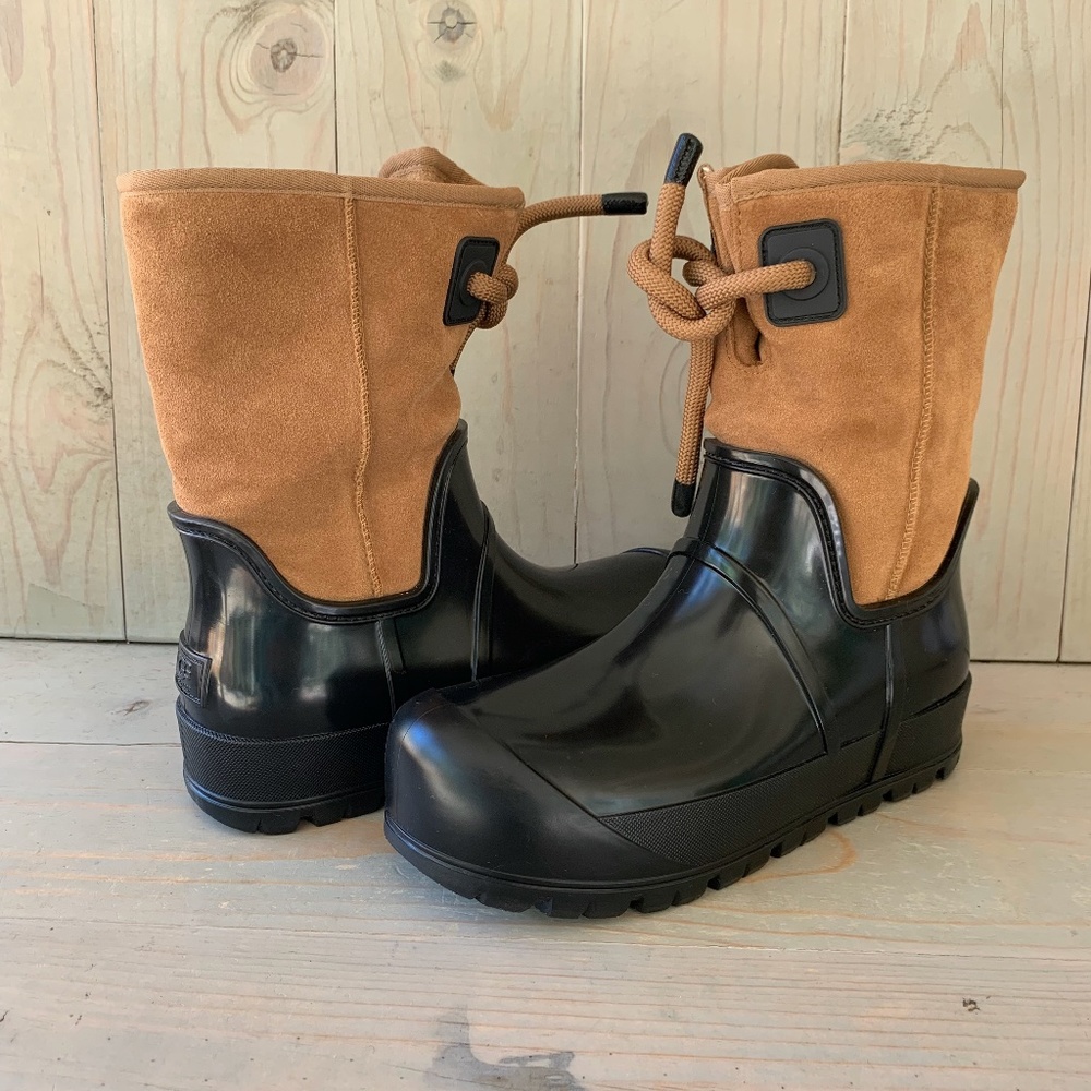 UGG RAINCLOUD LACE BLACK CHESTNUT RAINBOOTS new